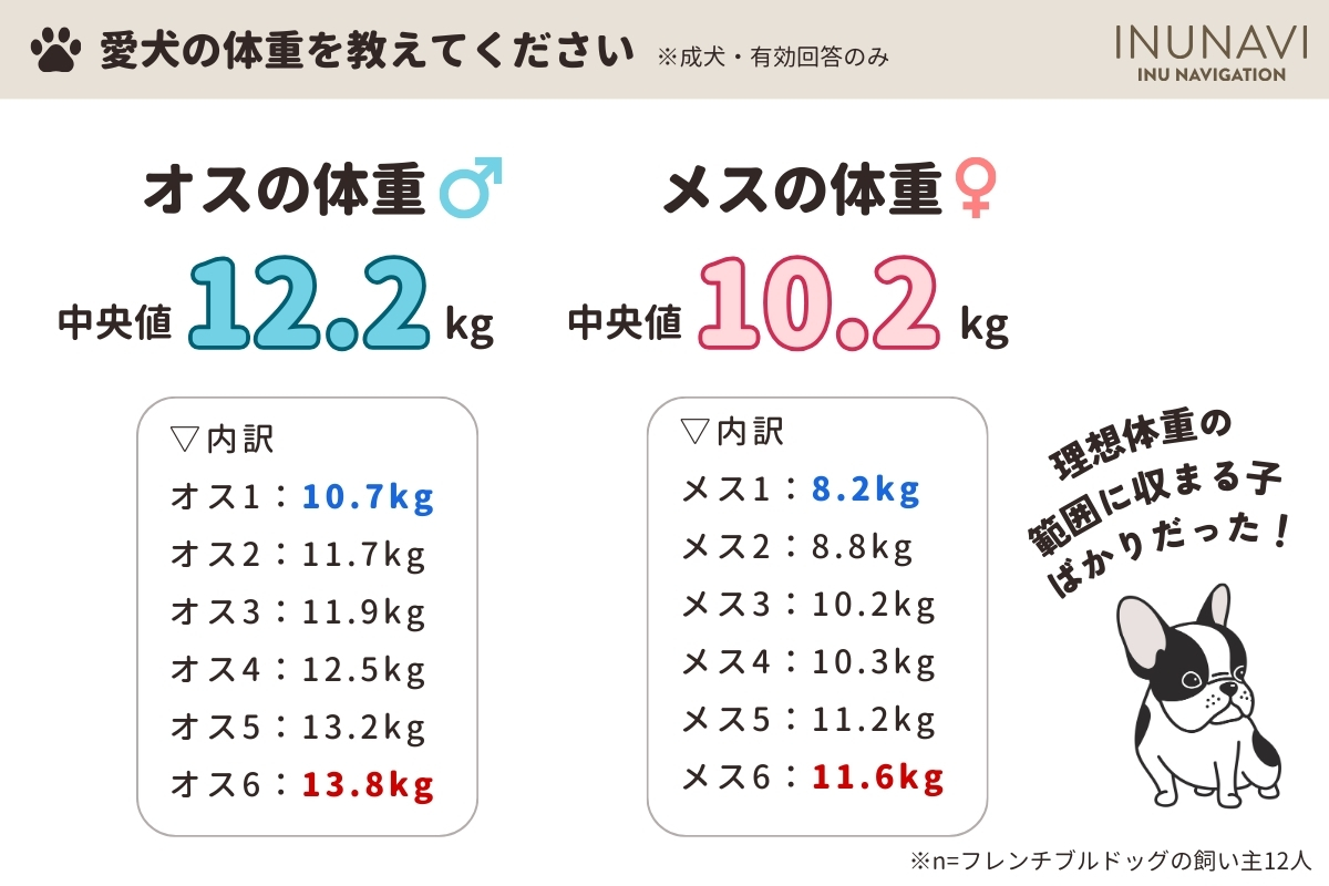 【フレンチブルドックの体重アンケート集計】愛犬の体重を教えてください