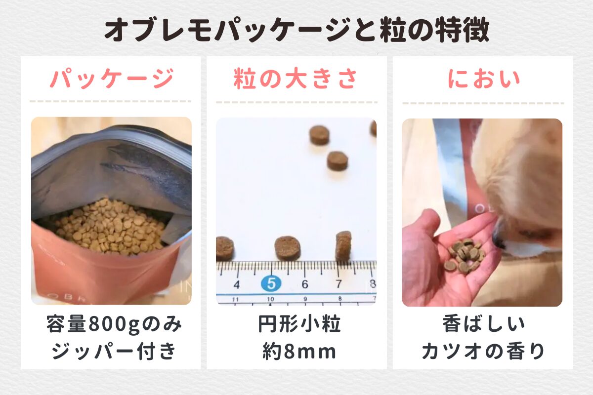 オブレモ パッケージと粒の大きさ・においのレビュー画像