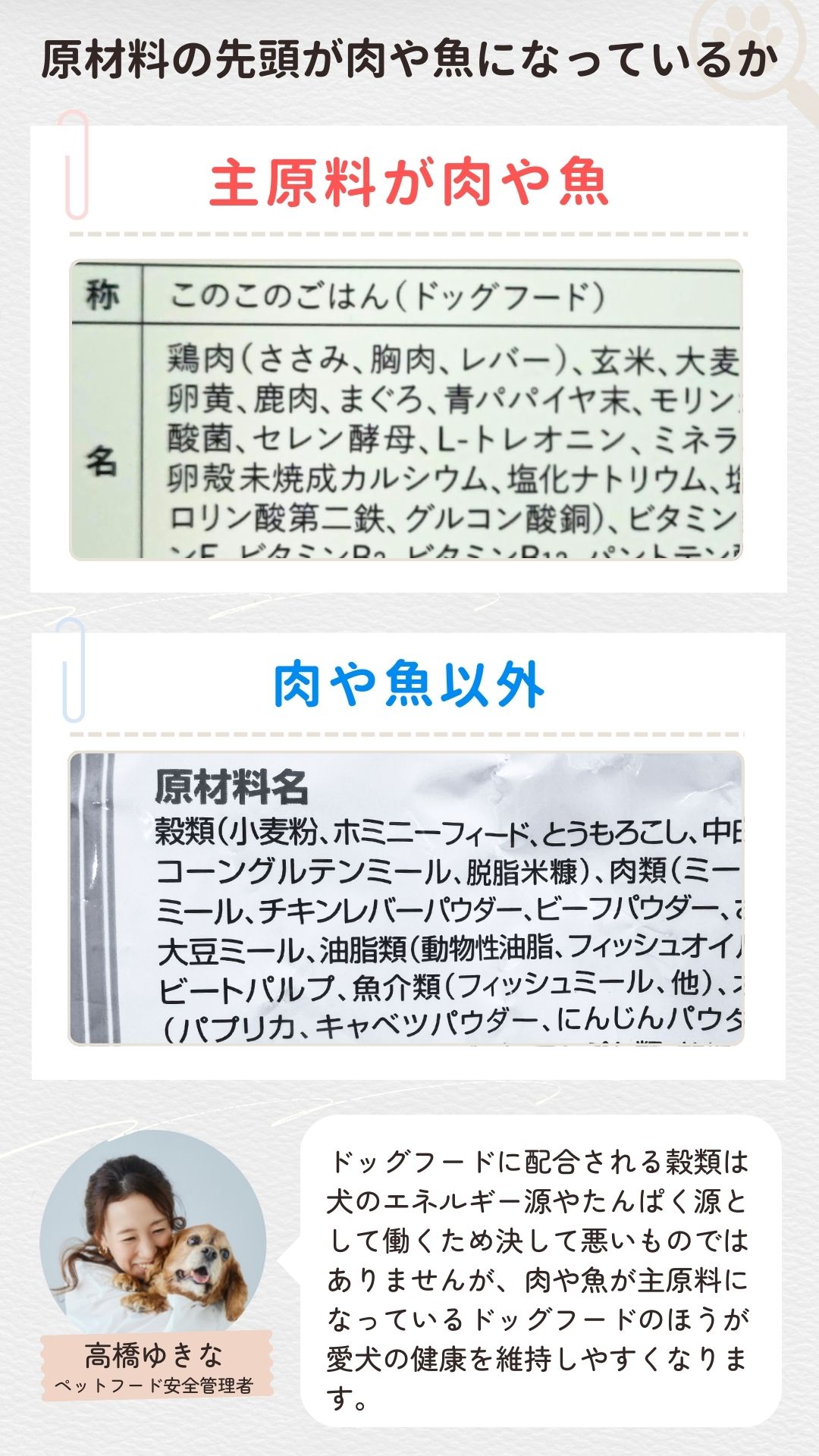 ②肉や魚が主原料になっている【原材料表記の先頭〜3番目を確認】