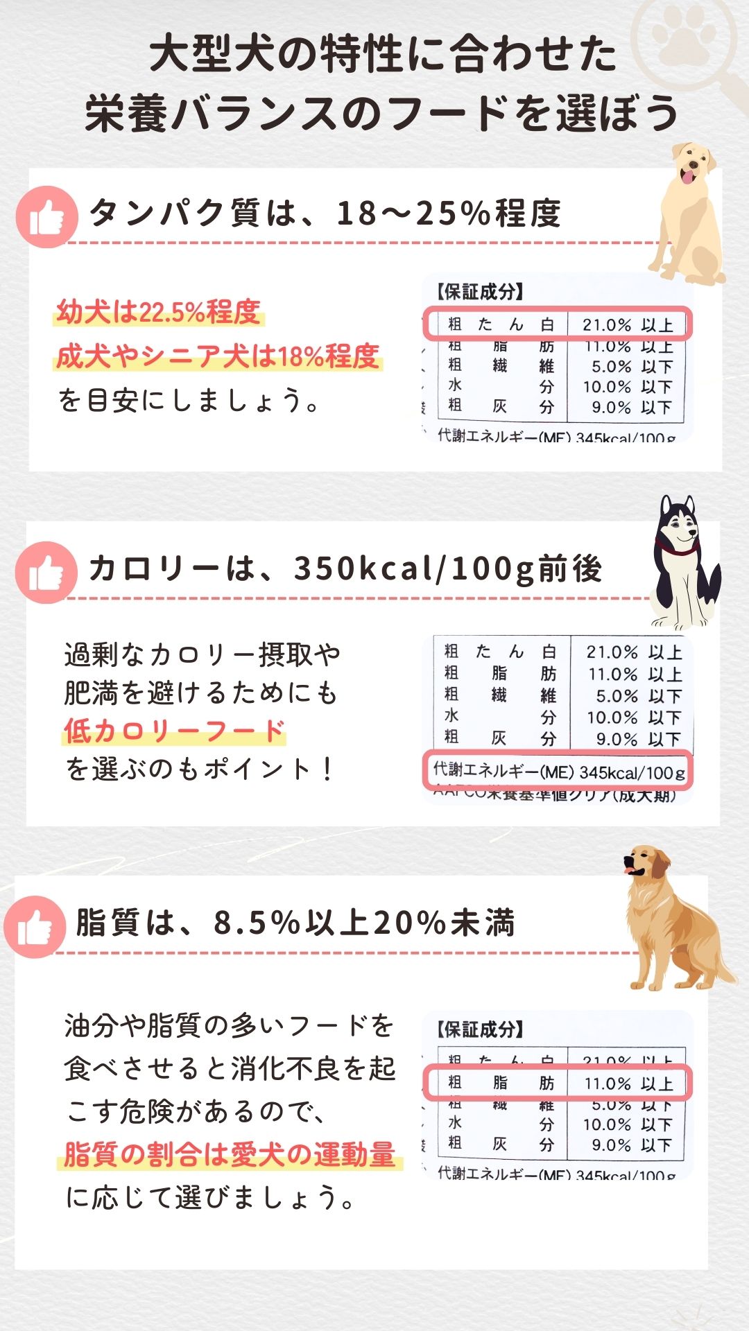 大型犬の特性にあった栄養バランスのフードを選ぶ