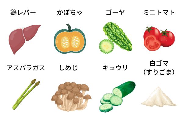 鶏レバーと夏野菜の犬ごはん手作りレシピの材料一覧